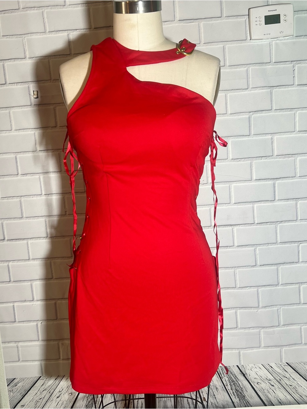 Red Asymmetrical Cutout Bodycon Dress